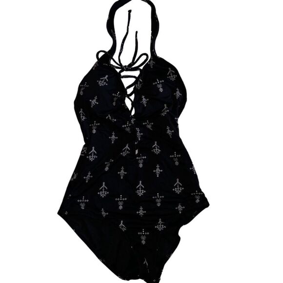 Roxy Strappy Love 1 piece halter low open back, ties in front tribal motif sz S - Picture 8 of 9